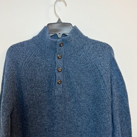 GAP Men Blue Marled Knit Mock Neck 3 Button Sweater Size M - Picture 5 of 9
